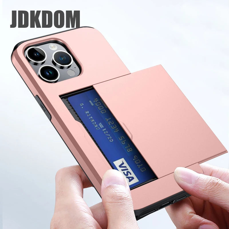 Slide Card Slot Wallet Phone Case for Iphone 16 15 14 plus 13 12 Mini 11 Pro Max Shockproof Card Bag Cover for Iphone 16E