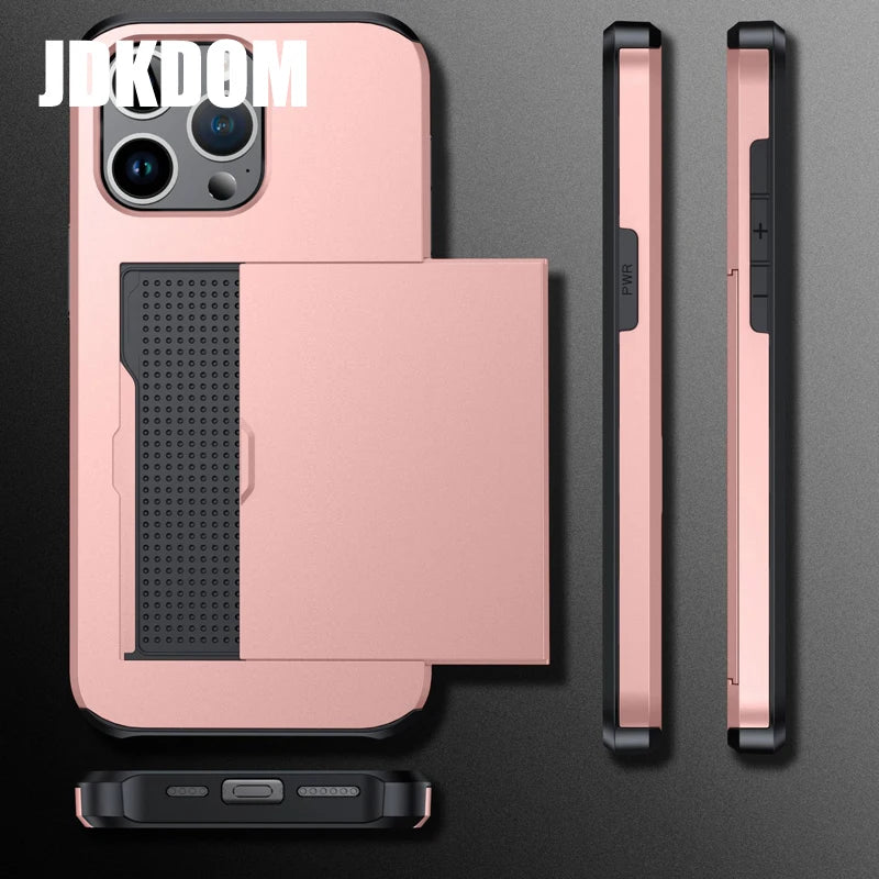Slide Card Slot Wallet Phone Case for Iphone 16 15 14 plus 13 12 Mini 11 Pro Max Shockproof Card Bag Cover for Iphone 16E