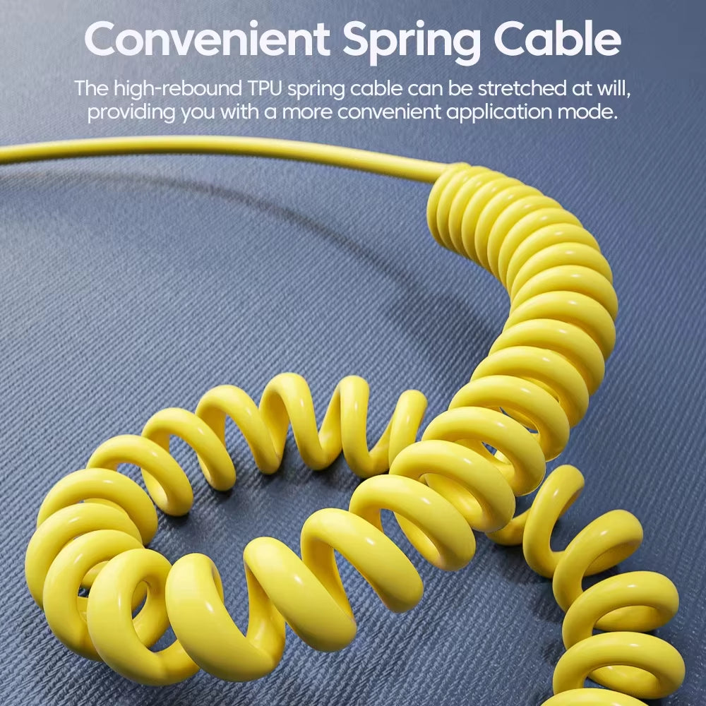 65W 6A Spring Coiled USB-C Cable 4-In-1 Fast Charging for Iphone 16 15 14 13 12 Pro Max Samsung Multi-Device Durable Cord