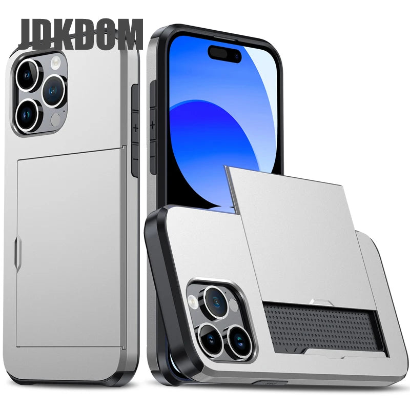 Slide Card Slot Wallet Phone Case for Iphone 16 15 14 plus 13 12 Mini 11 Pro Max Shockproof Card Bag Cover for Iphone 16E