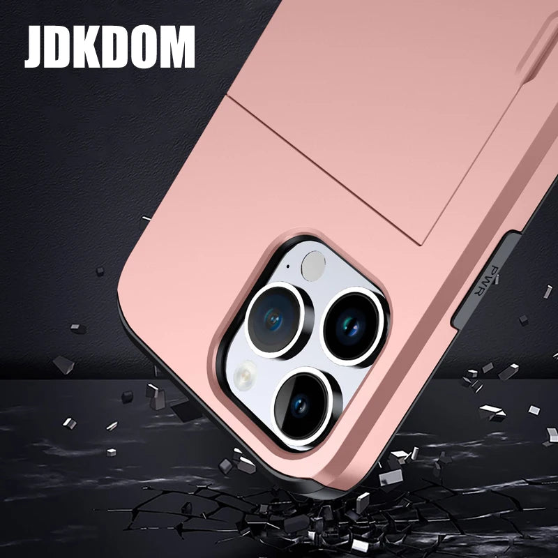 Slide Card Slot Wallet Phone Case for Iphone 16 15 14 plus 13 12 Mini 11 Pro Max Shockproof Card Bag Cover for Iphone 16E