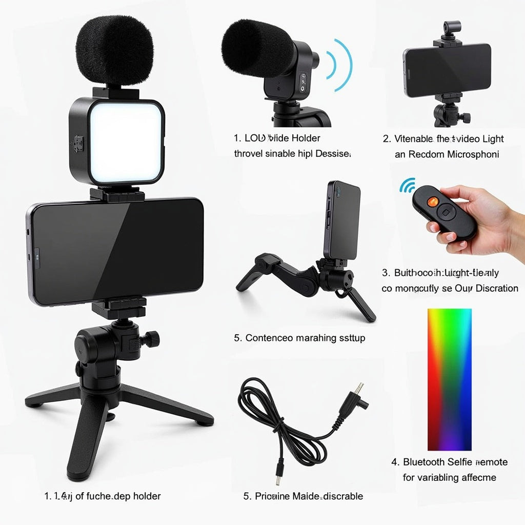 Phone Holder Photography Lighting Smartphone Video Kit Microphone LED Selfie Tripod Recording Handle Portable Stabilizer Bracket