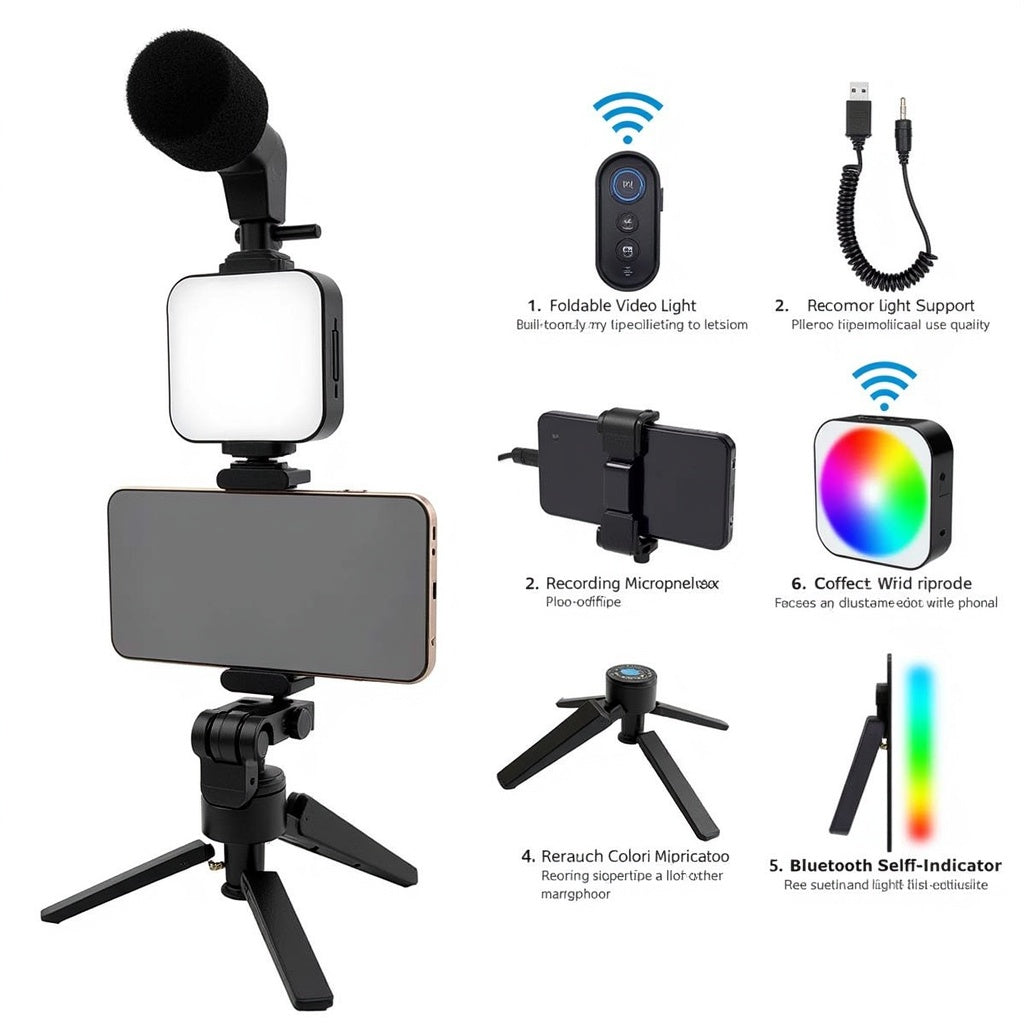 Phone Holder Photography Lighting Smartphone Video Kit Microphone LED Selfie Tripod Recording Handle Portable Stabilizer Bracket