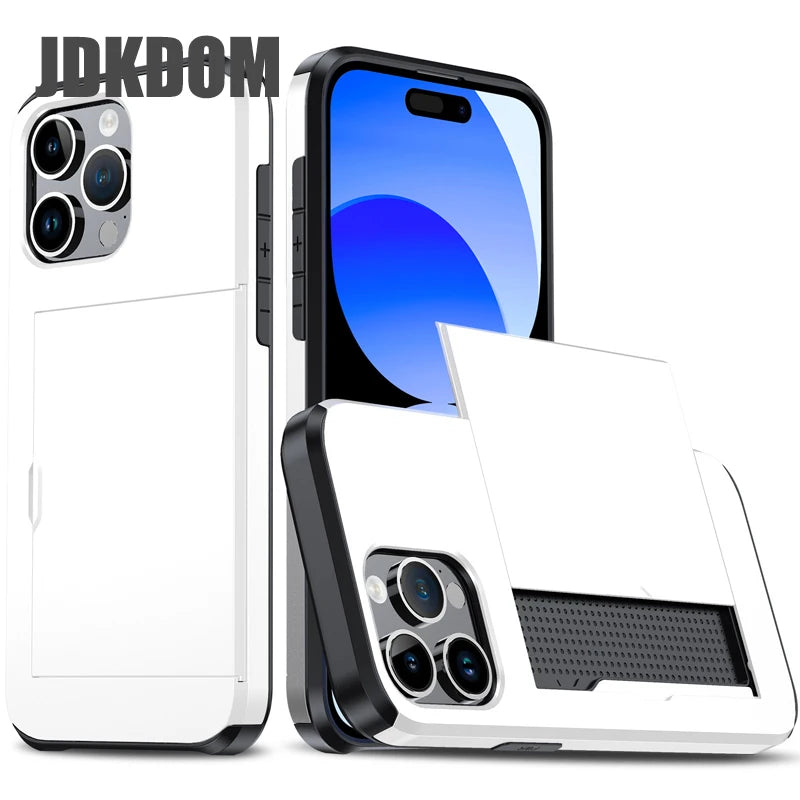Slide Card Slot Wallet Phone Case for Iphone 16 15 14 plus 13 12 Mini 11 Pro Max Shockproof Card Bag Cover for Iphone 16E