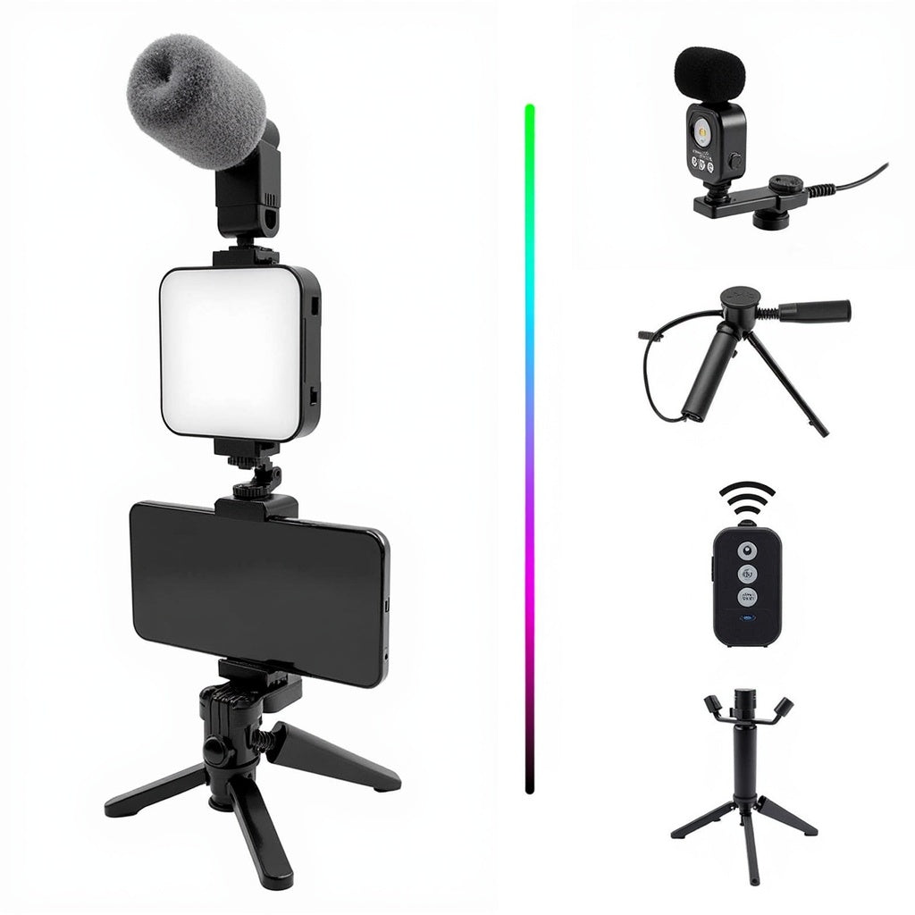 Phone Holder Photography Lighting Smartphone Video Kit Microphone LED Selfie Tripod Recording Handle Portable Stabilizer Bracket